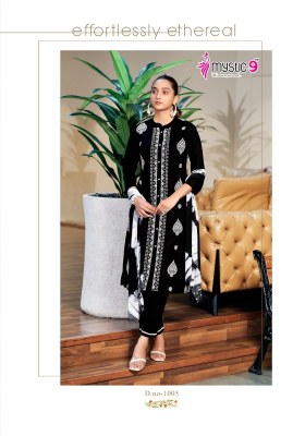 Rajwadi vol 1 by Mystic 9 Premium quality reyon embroidered kurti pant and dupatta collection at amaviexpo readymade suit catalogs