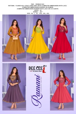 Ramani by Deecee Flared kali style long embroidered kurti catalogue kurtis catalogs