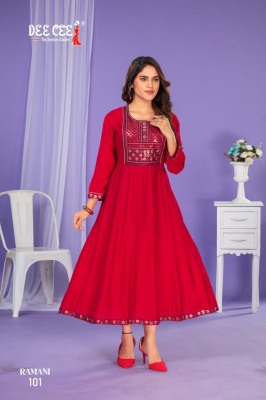 Ramani by Deecee Flared kali style long embroidered kurti catalogue kurtis catalogs