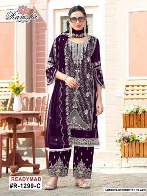 Ramsha R 1299 Elegant Georgette Embroidered Suit Set with Plazo And Georgette Embroidery Dupatta  Wholesale Karachi suits catalogs