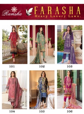 Ramsha by Farasha heavy lawn cotton printed Karachi suit catalogue at amaviexpo Karachi suits catalogs