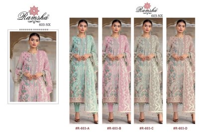 Ramsha by R 603 nx georgette embroidered designer dress material catalogue  salwar kameez catalogs