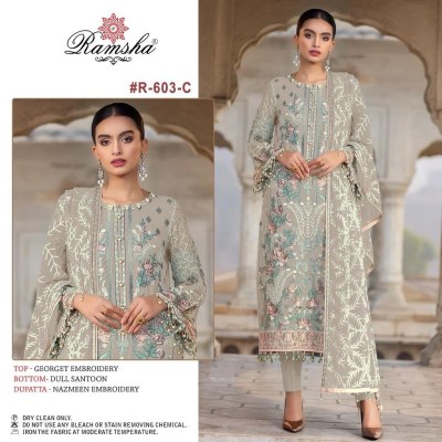 Ramsha by R 603 nx georgette embroidered designer dress material catalogue  salwar kameez catalogs