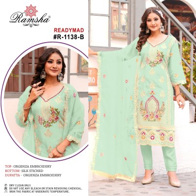 Ramsha by Readymade R   1138 Organza embroidered  readymade suit catalogue at low rate readymade suit catalogs