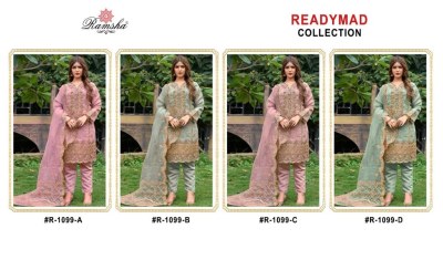 Ramsha present readymade R 1099 organza embroidery Ready made pakistani suits catalogue readymade suit catalogs