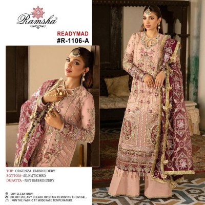 Ramsha present readymade R 1106 organza embroidered Pakistani suit catalogue at wholesale price  readymade suit catalogs