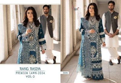 Rang rasiya lawn vol 2 by shree fab pure lawn cotton embroidered pakistani suit catalogue at low rate pakistani suit catalogs