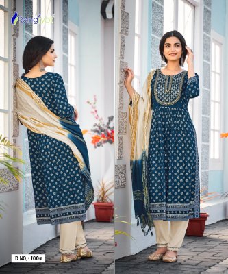 Rangjyot by rangmuch vol 2 reyon with gold print kurti pant and dupatta catalogue at wholesale price readymade suit catalogs