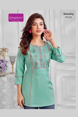 Rangmaya Natalia Rayon Tunic Short Top  Stylish All Season Western Wear Wholesale kurtis catalogs