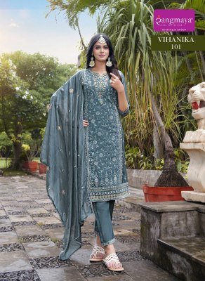Rangmaya Vihanika Vetican Fabric Kurti Set Wholesale Kurti Pant Dupatta with Designer Work kurti pant with dupatta Catalogs