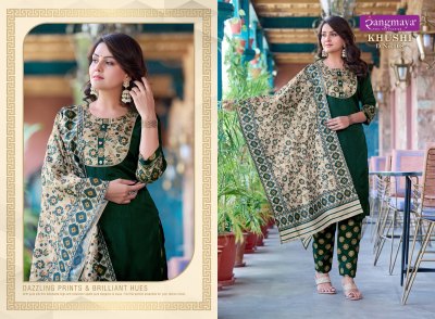 Rangmaya by Khushi plain kurti with neck printed designed with bottom and printed dupatta catalogue at affordable price kurtis catalogs