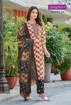 Rangmaya by Niharika fancy cotton printed kurti pant and dupatta catalogue at affordable rate readymade suit catalogs