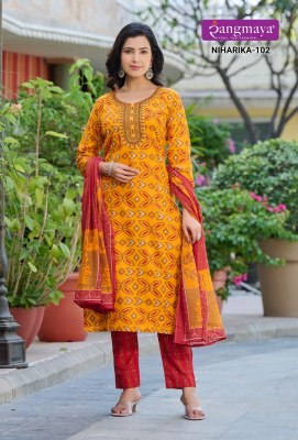 Rangmaya by Niharika fancy cotton printed kurti pant and dupatta catalogue at affordable rate readymade suit catalogs