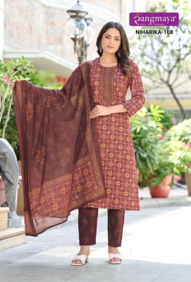 Rangmaya by Niharika fancy cotton printed kurti pant and dupatta catalogue at affordable rate readymade suit catalogs