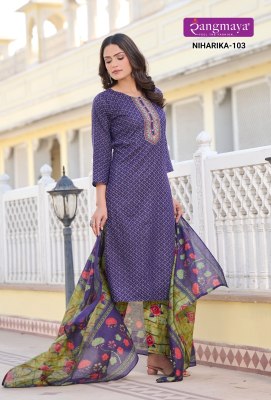 Rangmaya by Niharika fancy cotton printed kurti pant and dupatta catalogue at affordable rate readymade suit catalogs