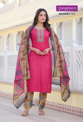 Rangmaya by Niharika fancy cotton printed kurti pant and dupatta catalogue at affordable rate readymade suit catalogs