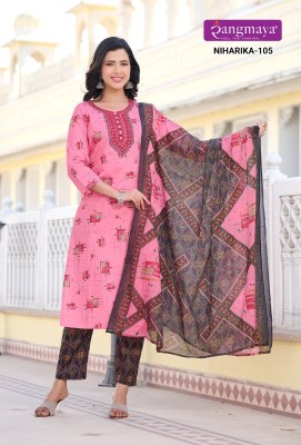 Rangmaya by Niharika fancy cotton printed kurti pant and dupatta catalogue at affordable rate readymade suit catalogs