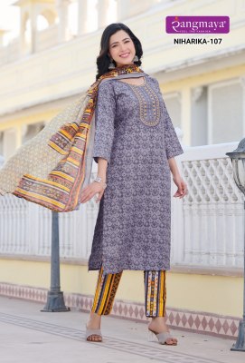 Rangmaya by Niharika fancy cotton printed kurti pant and dupatta catalogue at affordable rate readymade suit catalogs