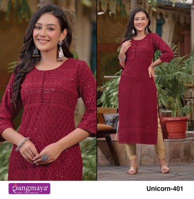 Rangmaya by unicorn 4 launch exclusive chickenkari  kurti catalogue at low rate kurtis catalogs