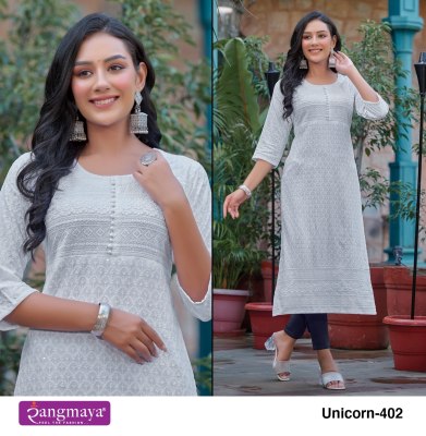 Rangmaya by unicorn 4 launch exclusive chickenkari  kurti catalogue at low rate kurtis catalogs