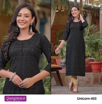 Rangmaya by unicorn 4 launch exclusive chickenkari  kurti catalogue at low rate kurtis catalogs