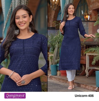 Rangmaya by unicorn 4 launch exclusive chickenkari  kurti catalogue at low rate kurtis catalogs