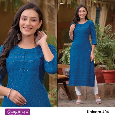 Rangmaya by unicorn 4 launch exclusive chickenkari  kurti catalogue at low rate kurtis catalogs