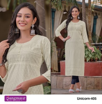 Rangmaya by unicorn 4 launch exclusive chickenkari  kurti catalogue at low rate kurtis catalogs