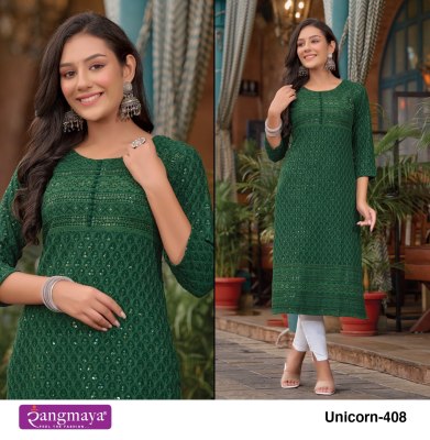 Rangmaya by unicorn 4 launch exclusive chickenkari  kurti catalogue at low rate kurtis catalogs