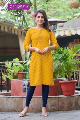 Rangmaya by venus fancy reyon casual kurti catalogue at affordable rate Rangmaya