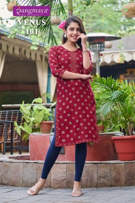 Rangmaya by venus fancy reyon casual kurti catalogue at affordable rate kurtis catalogs