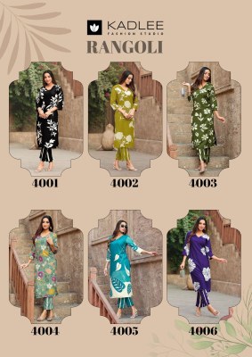 Rangoli by Kadlee reyon printed new trendi look kurti with pant collection readymade suit catalogs