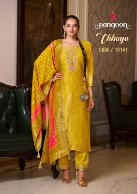 Rangoon Chhaya Pure Muslin Jacquard Suit  Embroidered Top Viscose Bottom And Digital Print Dupatta Wholesale pakistani suit catalogs