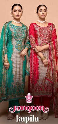 Rangoon Kapila Pure Muslin Digital Print Suit with Aari And Swarovski Diamond Work Viscose Inner Bottom And Lace Border Dupatta Wholesale Rangoon
