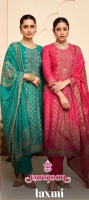 Rangoon Laxmi Luxury Muslin Suit Digital Print  Aari And Swarovski Work  Viscose Bottom And Four Side Lace Dupatta Wholesale Rangoon