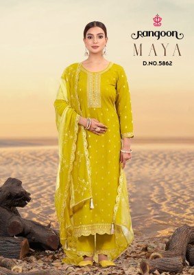 Rangoon MAYA Designer Viscose Jacquard Suit with Fancy Khatli And Mirror Work  Lace Pant And Soft Organza Heavy Dupatta Wholesale kurtis catalogs