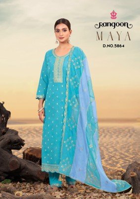 Rangoon MAYA Designer Viscose Jacquard Suit with Fancy Khatli And Mirror Work  Lace Pant And Soft Organza Heavy Dupatta Wholesale kurtis catalogs
