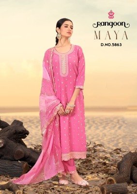 Rangoon MAYA Designer Viscose Jacquard Suit with Fancy Khatli And Mirror Work  Lace Pant And Soft Organza Heavy Dupatta Wholesale kurtis catalogs