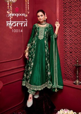 Rangoon Morni Anarkali Set Pure Russian Jacquard Top with Khatli Mirror Work Embroidered Viscose Bottom And Chanderi Silk Swarovski Dupatta Wholesale Rangoon