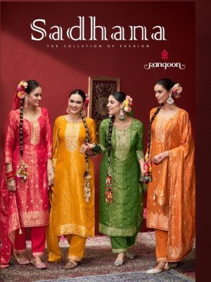 Rangoon Sadhana Designer Simmer Jacquard Suit Hand Embroidered with Viscose Pant And Lace Dupatta Wholesale wholesale catalogs