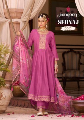 Rangoon Sehnaz Silk Anarkali Set with Mirror Khatli Work And Organza Dupatta Wholesale Collection wholesale catalogs