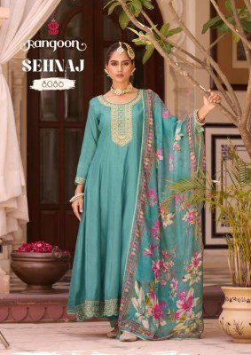 Rangoon Sehnaz Silk Anarkali Set with Mirror Khatli Work And Organza Dupatta Wholesale Collection fancy Anarkali suit catalogs