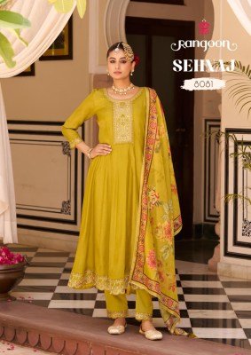 Rangoon Sehnaz Silk Anarkali Set with Mirror Khatli Work And Organza Dupatta Wholesale Collection fancy Anarkali suit catalogs