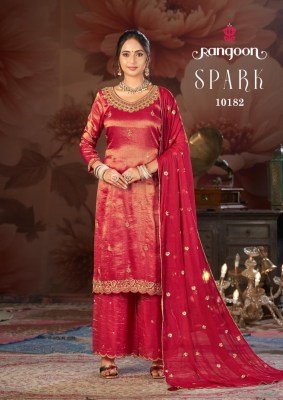 Rangoon Spark Viscose Simmer Silk Kurti Palazo With Dupatta Set Wholesale Rate  readymade suit catalogs