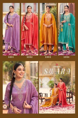 Rangoon Swara Ivory Print Silk Suit Fancy Work Top  Lace Pant  and Four Side Border Dupatta Wholesale kurtis catalogs