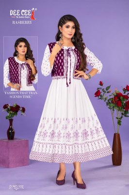 Rasberry by deecee Reyon Screen printed Long kurti with koti catalogue at amaviexpo kurtis catalogs