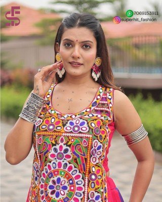 Real Modeling Navratri Special SHFR 111 Multi Colours Pure Cotton Lehenga Choli with Heavy Gamathi And Real Mirror Work  Micro Cotton Inner  and Ribbo lehenga choli