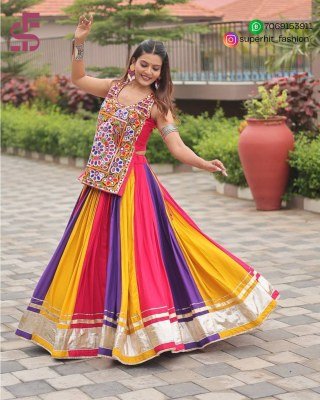 Real Modeling Navratri Special SHFR 111 Multi Colours Pure Cotton Lehenga Choli with Heavy Gamathi And Real Mirror Work  Micro Cotton Inner  and Ribbo lehenga choli