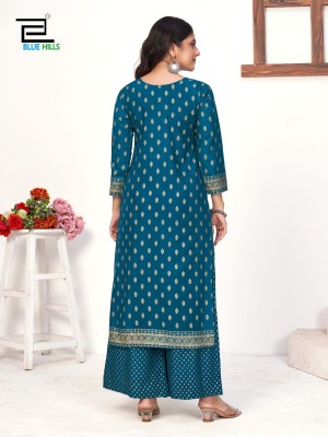 Reels by Blue hills reyon designer fancy kurti with palazzo catalogue at affordable rate readymade suit catalogs