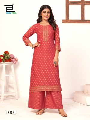 Reels by Blue hills reyon designer fancy kurti with palazzo catalogue at affordable rate readymade suit catalogs